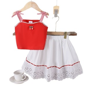 Conjunto de Verano para Niñas, Falda con Tirantes y Lazo, Traje de Dos Piezas Nuevo para Niñas Pequeñas y Medianas - Product Image 1