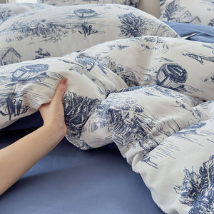 Ensemble de housse de couette en toile française classique 100% coton, motif floral, 3 pièces, réversible, literie écologique, fermeture éclair cachée, attaches d'angle - Product Image 6