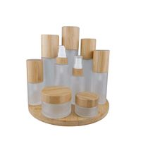 Bouteille cosmétique en verre dépoli 50 ml bouteille de sérum cosmétique visage vaporisateur bouteille cosmétique avec couvercle en bois pour emballage cosmétique