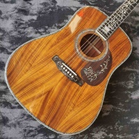 Guitare acoustique en bois de koa massif avec incrustation d'arbre de vie en nacre, corps Dreadnought D de 41 pouces, touche en ébène, bordure en nacre