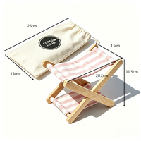 Repose-tête de plage pliable en bois rayé rose avec sac de rangement, oreiller portable en pin pour la plage, les voyages et la détente en extérieur