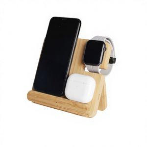Nuevo Cargador Inalámbrico Multifuncional Plegable de Bambú con Relieve OEM, Base Luminosa de 15W para Teléfono Móvil, Reloj y Auriculares, para Oficina - Product Image 2