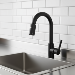 Grifo de Cocina Leedin Monomando con Rociador Extraíble, Diseño Moderno y Minimalista, Latón Ennegrecido, Montaje en Encimera - Product Image 2