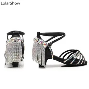 Latin Dansschoenen Strass Salsa Tango Schoenen Hakken 3.5/4.5 Cm Hak Meisjes Beroep Dansen Schoenen