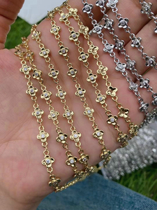 الزركون تمهيد شكل زهرة النحاس مطلي بالذهب الأسطوانة سلسلة ربط الكابل لسوار قلادة صنع المجوهرات - Product Image 1