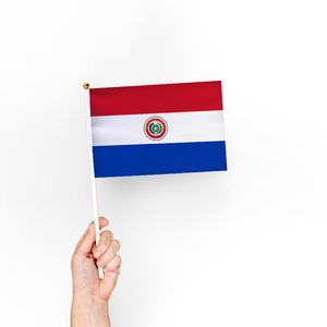 Venta al por mayor de banderas personalizadas de Paraguay de 14*21 cm, fabricantes de banderas nacionales de poliéster con asta. - Product Image 1