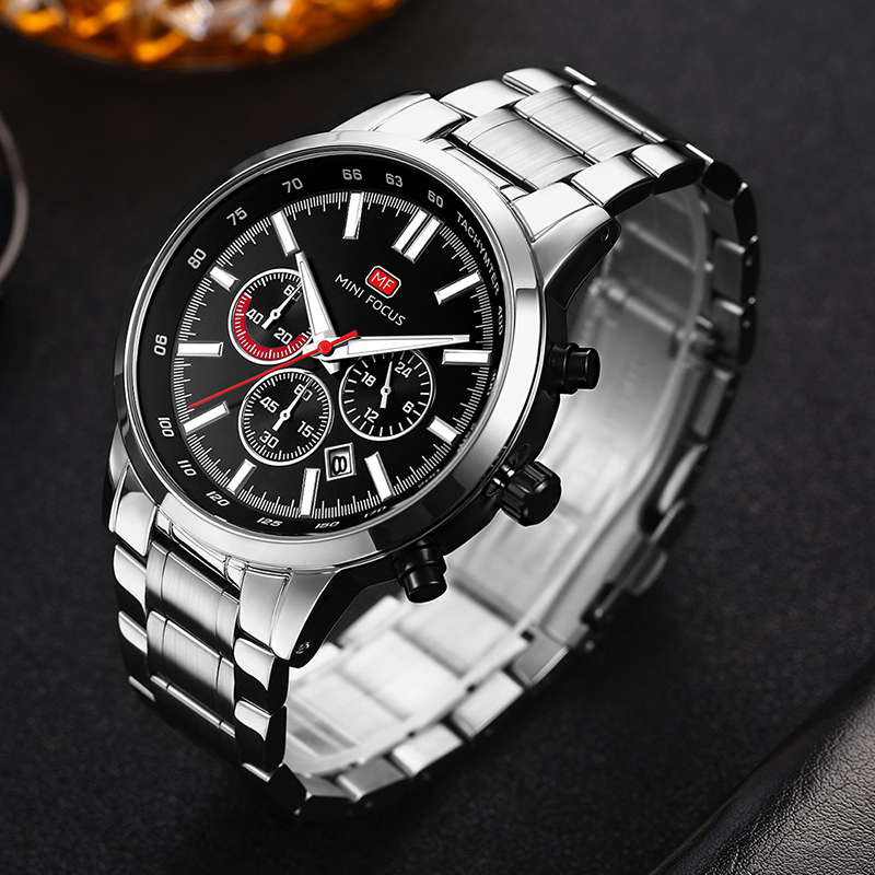 Mini Focus herenhorloge, lichtgevend en waterdicht chronograaf horloge met kalender en siliconen band voor heren sport polshorloges, goud, riem