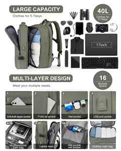 Sac à dos de voyage multifonctionnel pour homme populaire 2024, extensible et résistant à l'eau, sac d'étudiant avec port de charge USB - Product Image 3