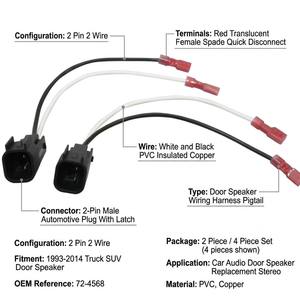 Faisceau de câbles audio pour haut-parleur de porte de voiture à 2 broches, terminal femelle à fourche, câble en cuivre blanc et noir pour stéréo de porte de camion et SUV - Product Image 5