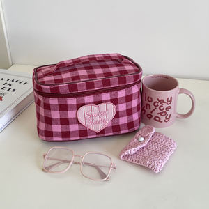 New Design Eco-Friendly Portable Hound's-tooth Canvas Travel for <b>Bag</b> <b>Women</b> Large Capacity Cosmetic Makeup <b>Bag</b> - Product Image 4