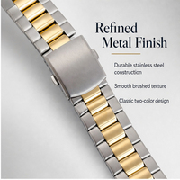 Bracelet de montre bicolore en acier inoxydable 20 mm, bracelet de remplacement en métal brossé avec fermoir déployant double bouton-poussoir