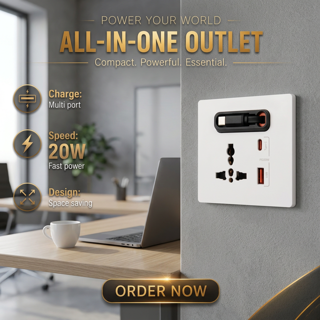 PD 20W Fast Charging Universal Wall Socket with 2/3 Outlets USB-A & USB-C Ports Multi-functional Home/Office Use
