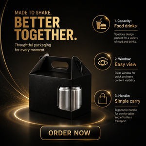 Scatola Personalizzata Nera <span class=keywords><strong>per</strong></span> <span class=keywords><strong>Alimenti</strong></span> con Finestra Rotonda e Manico Fustellato, Confezione <span class=keywords><strong>per</strong></span> Fast Food - Product Image 6