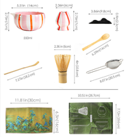 Ensemble de thé Matcha en céramique sous glaçure peinte à rayures, 4-8 pièces, avec bec verseur, fouet, support et accessoires Chasen – Nouveauté très prisée