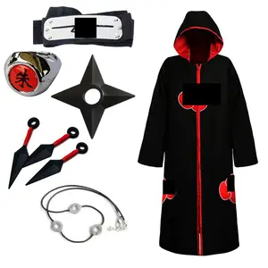 Akatsuki Cloak Itachi Cosplay Costume For Kids Pain Deidara Funny Halloween Suit Unisex Anime Cool Outfit Zipper Black Coat
