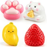 Mainan Squishy Taba Slow Rising 4 Pack, Mainan Gel Sensorik Fidget Bentuk Hamster, Stroberi, Cakar Kucing, Pisang
