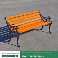 Banco de Parque de Diseño Moderno en Madera Maciza y Hierro Forjado, Asiento Largo de Hierro Fundido Anticorrosión para Jardín, Patio o Terraza
