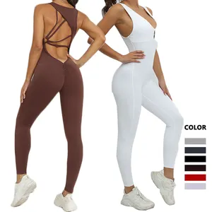 Groothandel Nieuwe Trainingspak Plus Size Custom Dames Een Stuk Gym Fitness Workout Bodysuit Private Label Bulk Yoga Jumpsuit