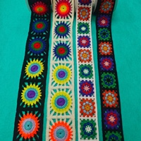 Ruban en tissu ethnique multicolore style bohème, à motif carré granny, garniture en dentelle au crochet, tissé ajouré géométrique, pour vêtements, sacs, chapeaux et artisanat DIY