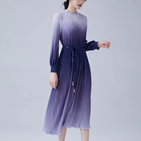 Robe décontractée pour femme de haute qualité, couleur dégradée, nouvelle collection 2026, coupe ajustée, manches longues, avec ceinture, plissée, élégante