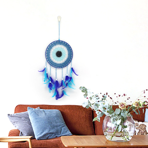 Nouveau style 2026 : <span class=keywords><strong>Attrape</strong></span>-rêves mural créatif tissé à la main, couleur bleue, plumes - Product Image 2