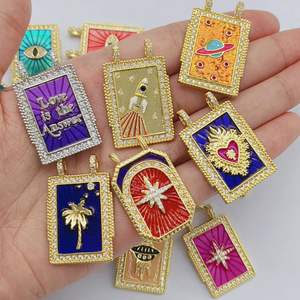 قلادة JML للأطفال بتصميم بوهيمي عتيق مع حجر الزركون الملون، تصاميم عين الشيطان، التاروت، شجرة جوز الهند، الصبار، النجوم، الخطوط، ذهب عيار 14 قيراط - Product Image 3