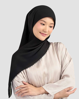 Voile brodé floral pour femmes musulmanes, couleur unie, bordure spéciale, foulard carré, taille personnalisée, motif logo