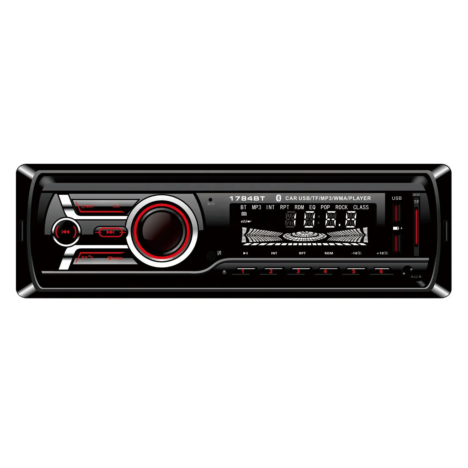 راديو سيارة ستريو MP3 مزود بمشغل أحادي دين متوفر بـ 7 ألوان راديو سيارة مزود بنظام ضبط الصوت DAB+FM ووصلة USB وبطاقة SD ووصلة AUX SWC يُباع بالجملة من المصنع مع دعم للبلوتوث وتنسيق WMA