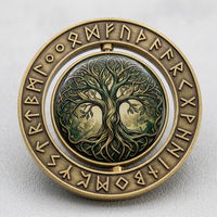 Pièce de monnaie rotative en laiton massif, artisanale, avec design personnalisé, impression UV, dôme en époxy et motifs runiques, pour l'EDC