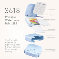 LISI Mini Set de Arte Portátil de 16 Colores, Kit de Pintura de Acuarela Sólida, Bloc de Papel Desprendible, 3 Pinceles de Agua, Mini Pincel Metálico
