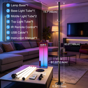 Iluminación Inteligente WiFi RGB, Control Remoto 2.4G, Luz LED RGB <span class=keywords><strong>de</strong></span> 1.6M <span class=keywords><strong>de</strong></span> Altura, Luz Ambiental <span class=keywords><strong>de</strong></span> Color Mágico - Product Image 2