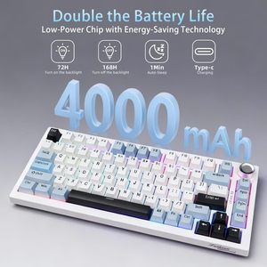 Wireless Mechanical Keyboard with <strong>Knob</strong> Backlit Side Printed PBT Keycaps 2.4GHz USB-C BT5.0 Mechanical Gaming Keyboards - Product Image 3