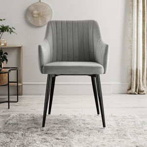 Sillón moderno con asiento de cojín suave de terciopelo gris tapizado en metal negro para comedor, sala de estar, cocina, apartamento de hotel - Product Image 2