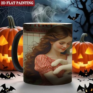 Taza de Cerámica Negra Esmerilada de 11 oz, Taza que Cambia de Color con Diseño de Gato - Product Image 6