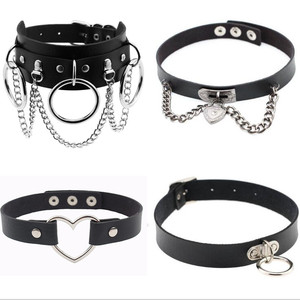 Moda Cosplay Harajuku Punk Rock gótico collar <span class=keywords><strong>Sexy</strong></span> PU cuero corazón redondo Spike Collar gargantilla collar accesorios para el cuerpo - Product Image 2