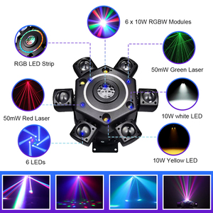 Luces Móviles Portátiles de Seis Brazos con Control Remoto de Sonido DMX RGBW LED Láser Beam Wash para Discoteca, Fiesta, Boda, DJ, Directo de Fábrica - Product Image 3
