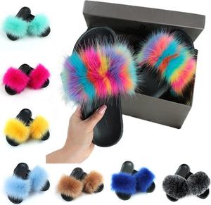 2021 logo personnalisé maison hiver toboggan mode maison concepteur <span class=keywords><strong>fourrure</strong></span> pantoufles faux moelleux <span class=keywords><strong>fausse</strong></span> <span class=keywords><strong>fourrure</strong></span> de renard diapositives pour les femmes - Product Image 3