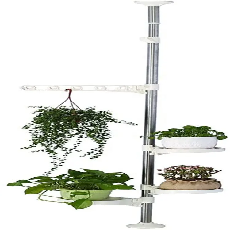 Spring Loaded Flowers Hanging Rack for Windowsill Counter Top 4 Adjustable Plant Tension Pole Flower Display Stands For Garden