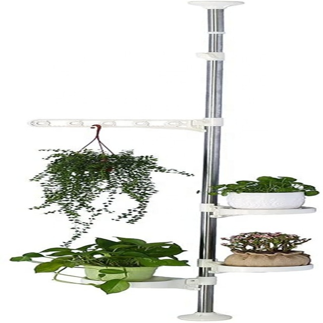 Spring Loaded Flowers Hanging Rack  for Windowsill Counter Top 4 Adjustable Plant Tension Pole Flower Display Stands for Garden