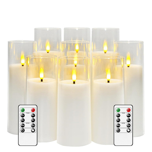 <b>Set</b> of 5 Home Decoration Pillar White Glass Warm Light Remote Flickering Led <b>Candle</b> - Product Image 1