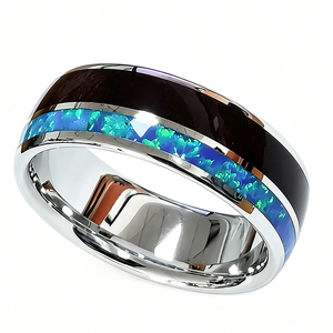Bague de fiançailles Cheng Jewelers en <span class=keywords><strong>opale</strong></span> bleue et incrustation de bois hawaïen 6 mm 8 mm, bagues en or blanc 10k/14k/18k pour cadeaux d'anniversaire - Product Image 2