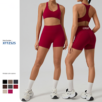 Conjunto Deportivo de 2 Piezas para Mujer: Sujetador Deportivo Racerback y Pantalones Cortos de Cintura Alta con Bolsillos Laterales para Yoga y Ejercicio