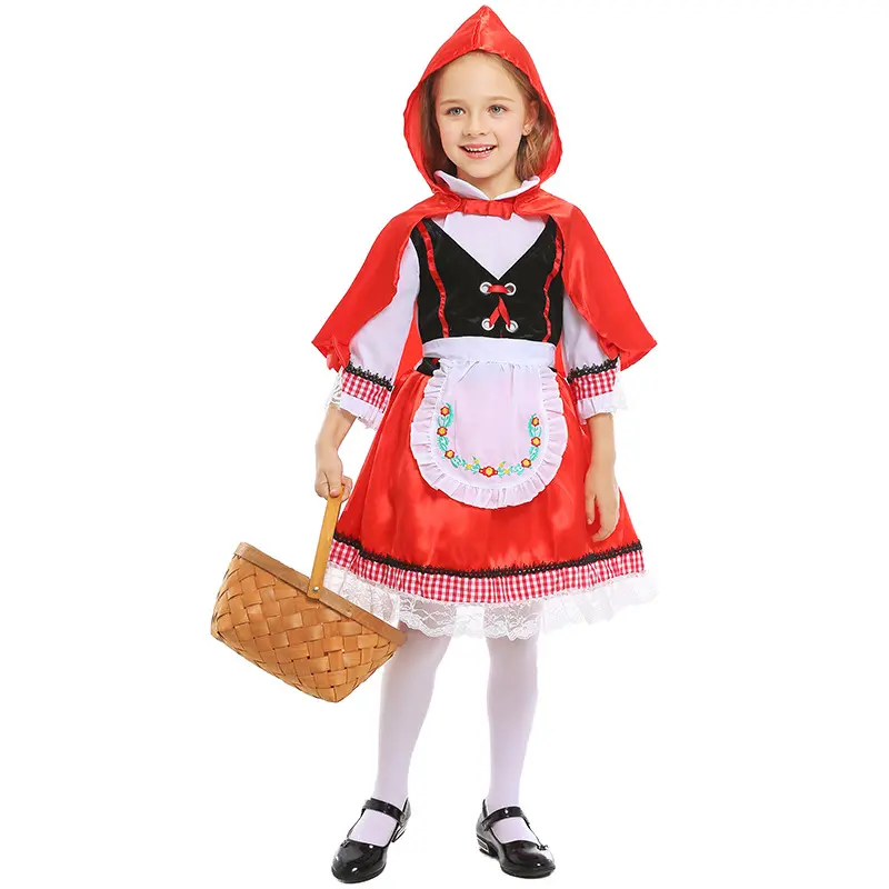 Küçük kırmızı başlıklı kız Cosplay kostüm çocuklar için elbise cadılar bayramı karnaval Fantasia parti süslü kız elbisesi çocuk parti