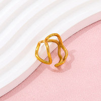Haut de gamme 18K PVD plaqué or Double couche courbe anneau ouvert à la mode en acier inoxydable femmes bijoux de mode fêtes sans ternissement