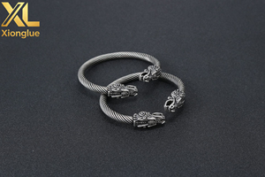 Bracelets en acier inoxydable Viking Nordique Dragon Loup, tendance unisexe, ouverts, rétro, cadeau de mariage WZC014, ensemble de bijoux personnalisés en gros - Product Image 6