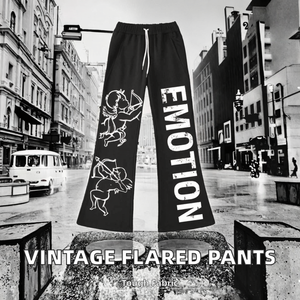 กางเกงจ็อกกิ้งทรงบานสไตล์วินเทจ MIXED EMOTION แบรนด์สตรีทอเมริกัน ผ้าคอตตอนอ็อกซ์ฟอร์ด 100% เนื้อหนา ปักลายกลางตัว - Product Image 2