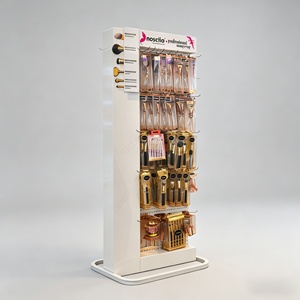 Double Sided Pegboard Floor <b>Display</b> Stand with Adjustable <b>Hooks</b> Custom Makeup Brush Tools Organizer Rack for Beauty Salon Store - Product Image 1