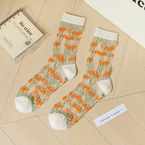 Spring Summer Women Thin Transparent Glass <b>Silk</b> <b>Socks</b> Cute Floral Crystal <b>Socks</b> Japanese Style Mid Calf Ins Trendy <b>Socks</b> - Product Image 6