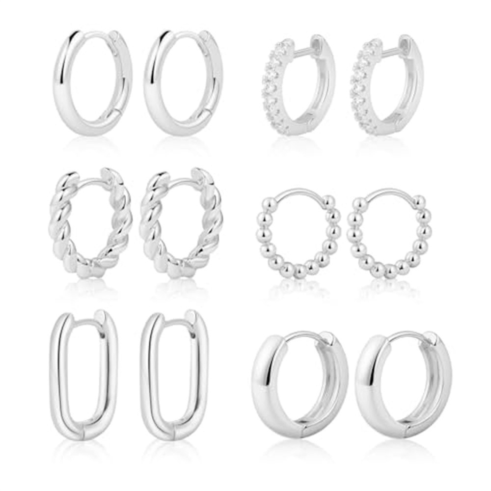 Silver 6 pairs of large earrings