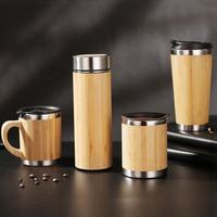 Bouteille d'eau isotherme 450 ml avec logo personnalisé, tasse de voyage en bambou, gobelets à double paroi vierges, gobelet à thé en bambou et acier inoxydable